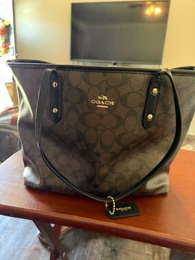 Coach Brown and Black Signature Tote